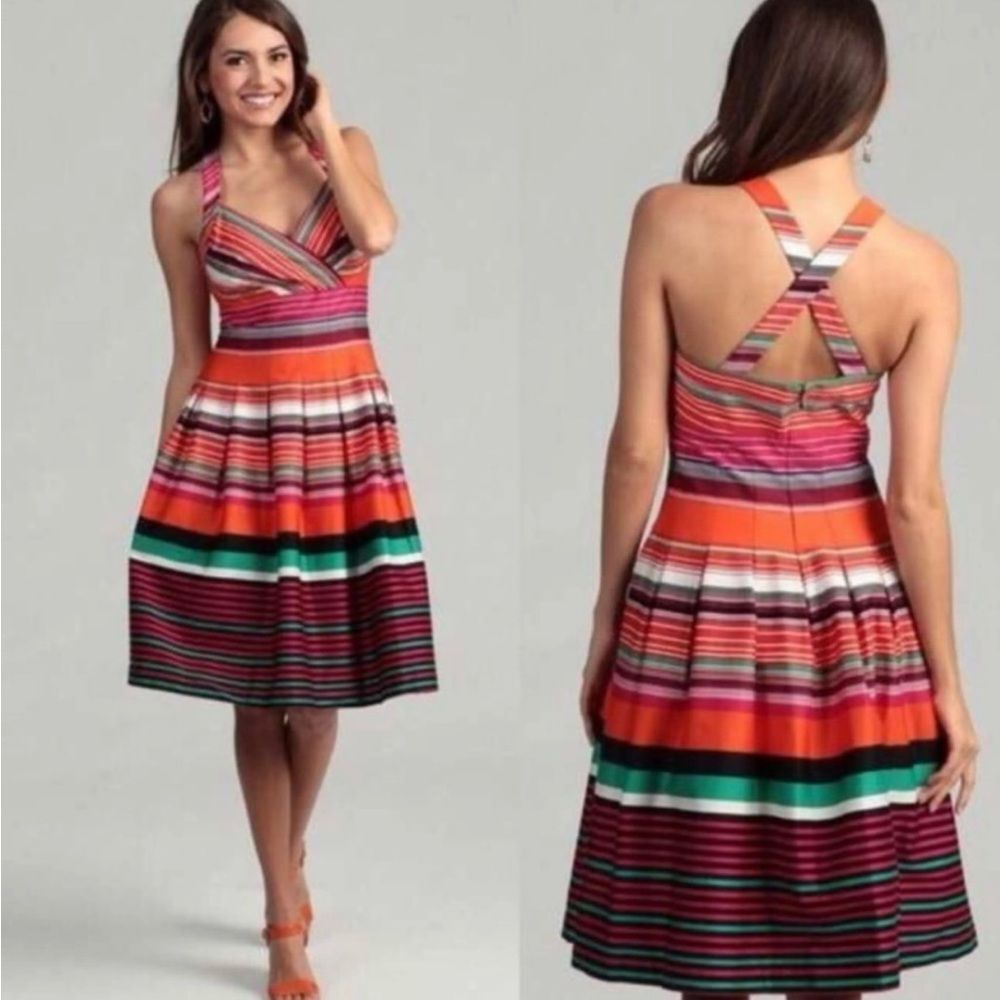 Calvin Klein Rainbow Striped V Neck Criss Cross Dress New/ tag - Sz 12 - Picture 6 of 7